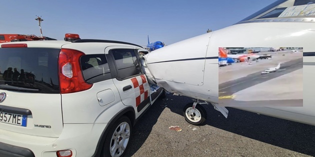 Milano Linate Havalimanı’nda Özel Jet İle Yer Hizmetleri Aracı Çarpıştı
